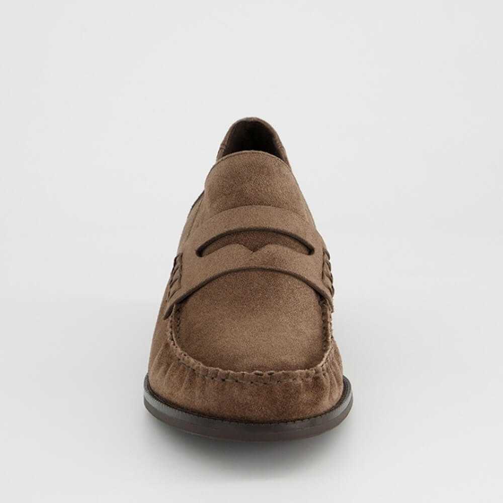 A Paul Green brown suede moccasin loafer shown from a front-facing perspective against a light grey background.