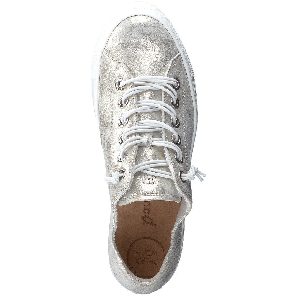 Paul Green 4081 Silver sneaker with white laces on a white background