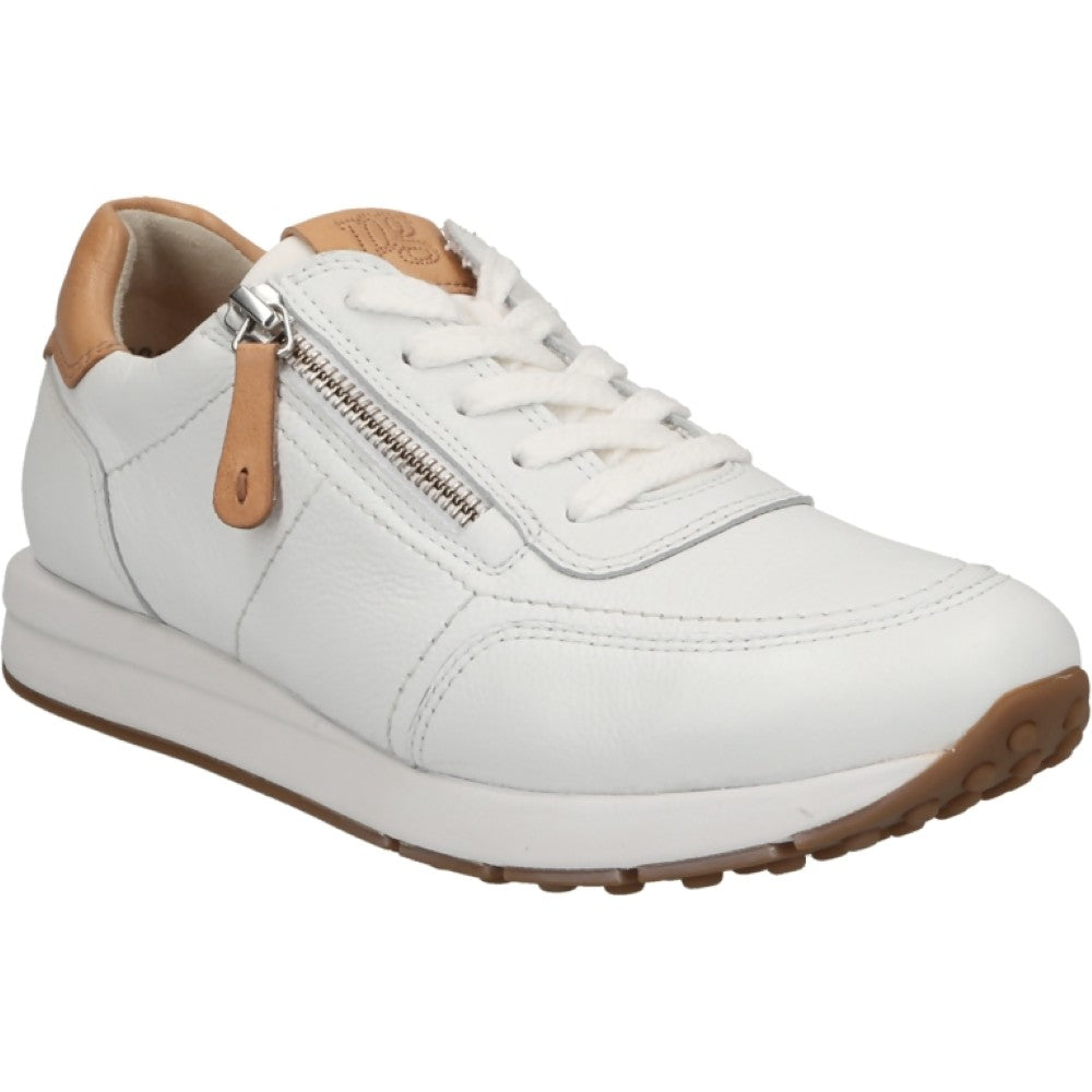 White Leather Trainer with tan accents
