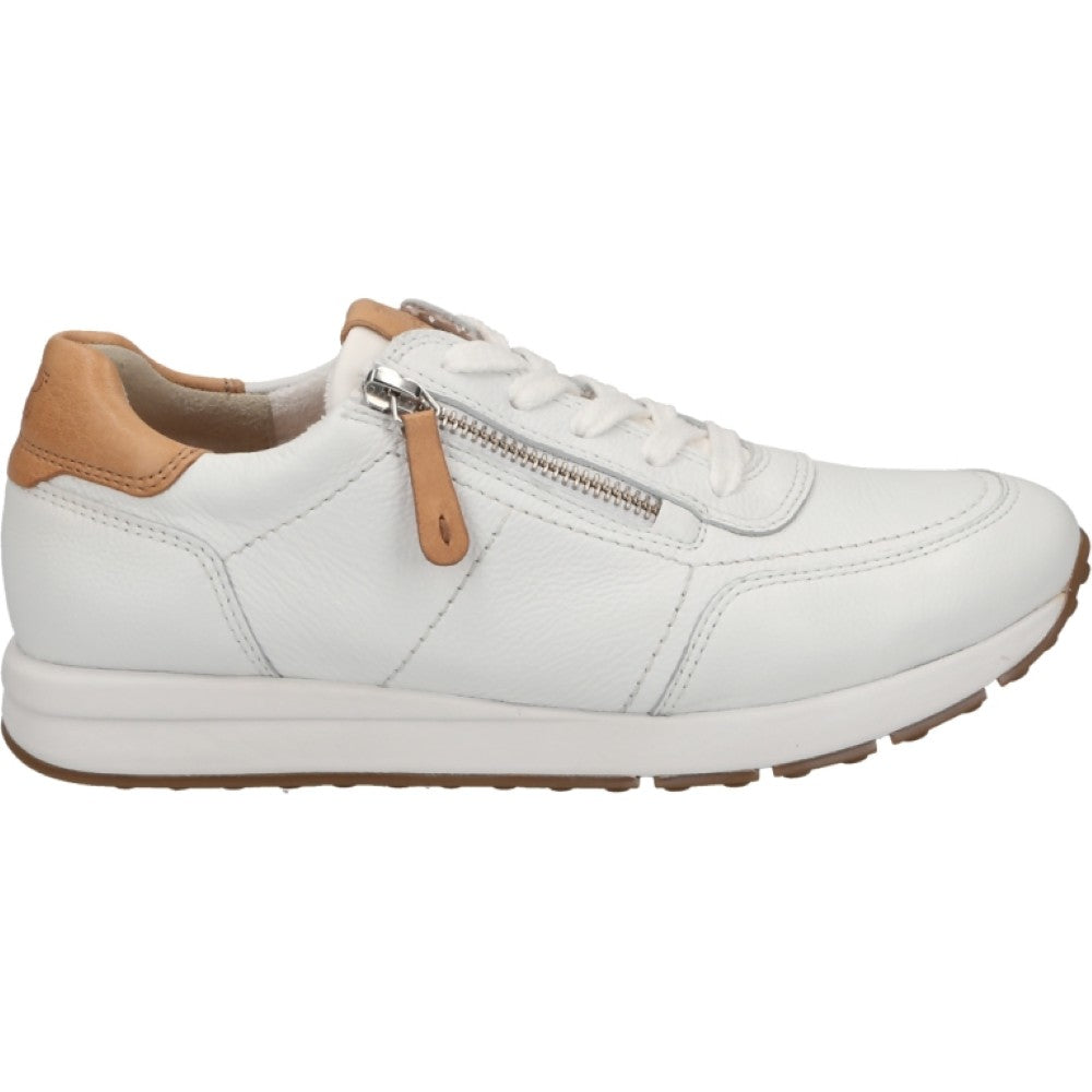 White Leather Trainer with tan accents