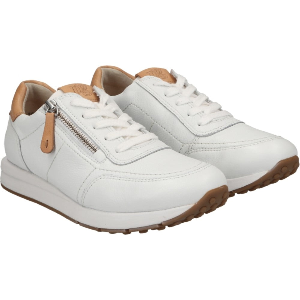 White Leather Trainer with tan accents