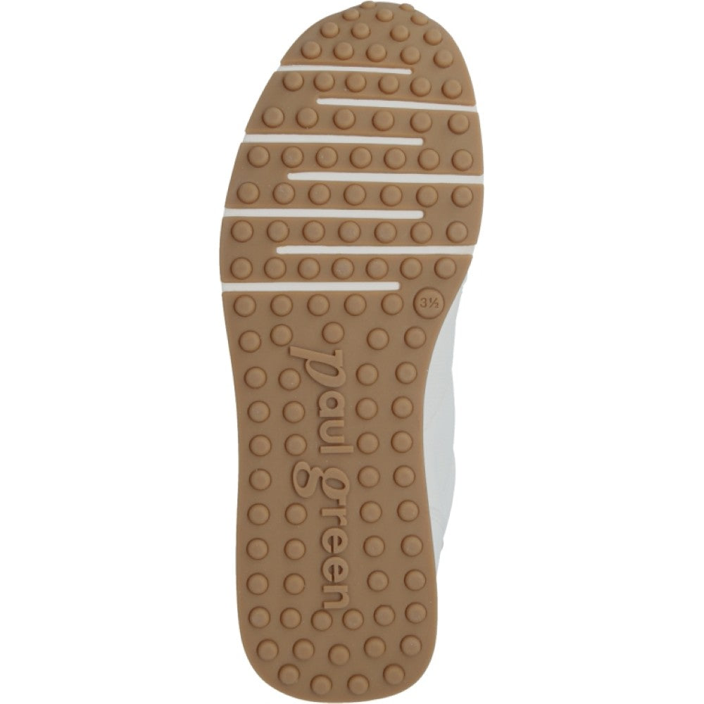 Sole of a White Leather Trainer with tan accents