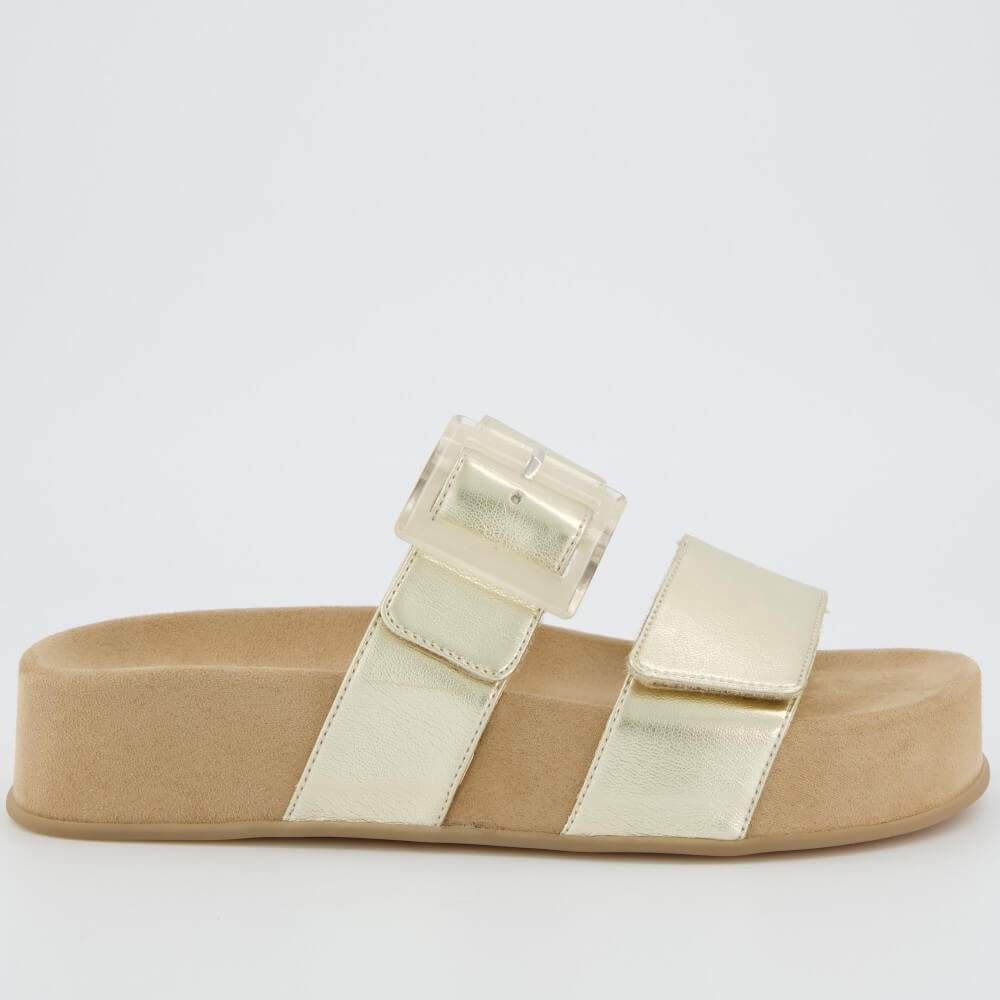 Paul Green 6157 Gold sandal with adjustable straps on a light grey background