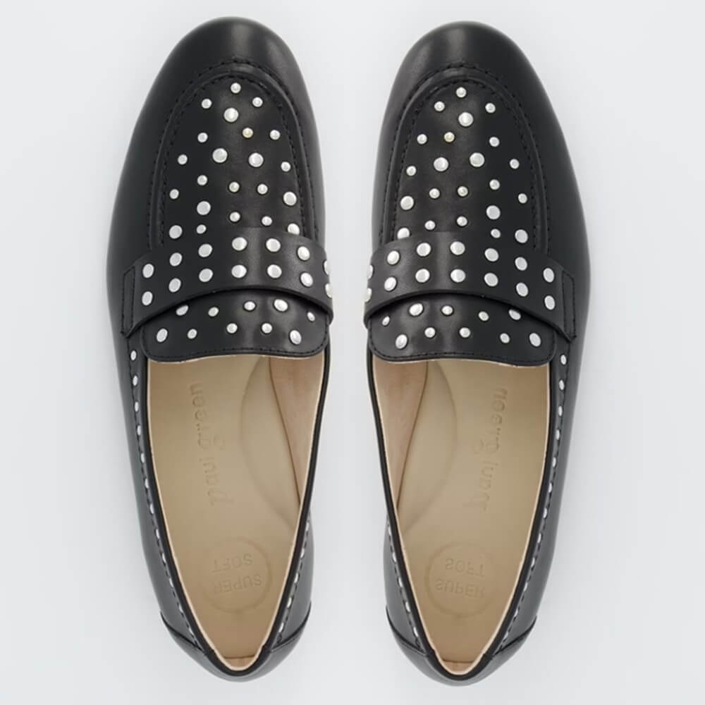 Paul Green Leather Loafer with studs 1137-BLACK