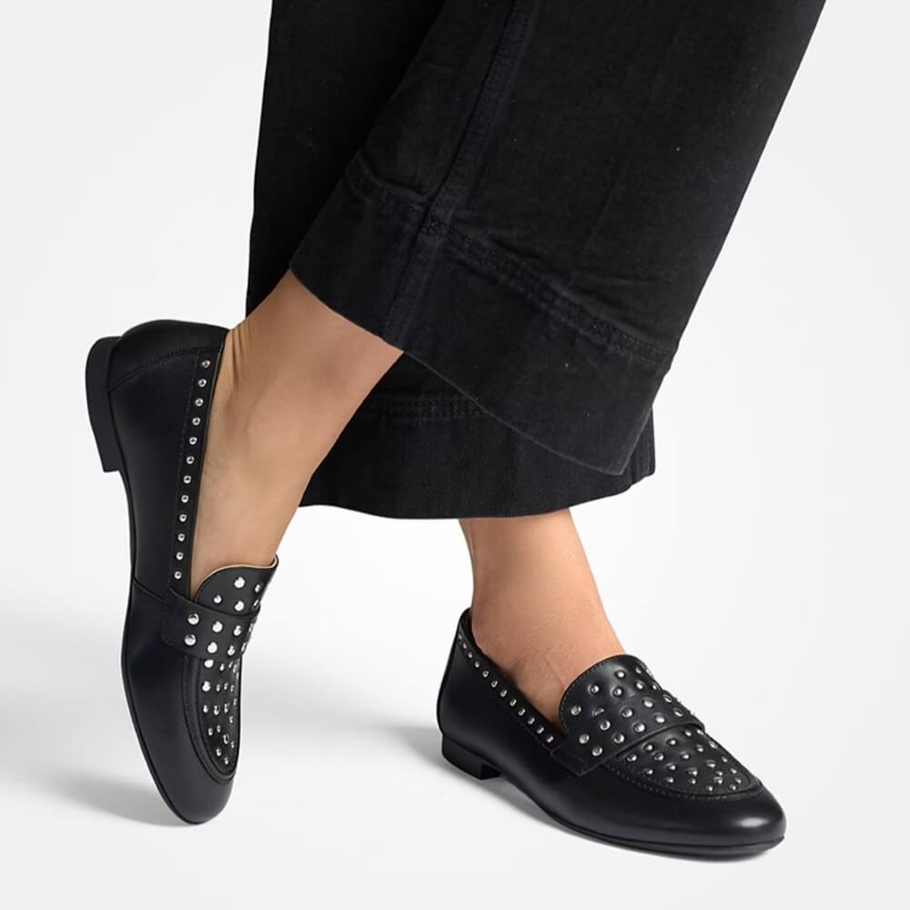 Paul Green Leather Loafer with studs 1137-BLACK