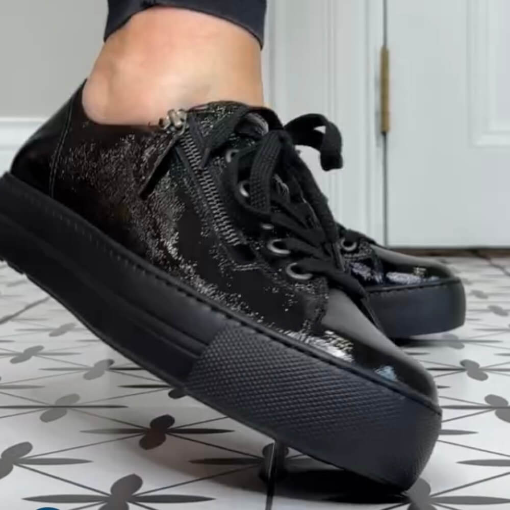 Black patent sneakers with a zipper Paul Green Supersoft Trainers 5006-Black patent
