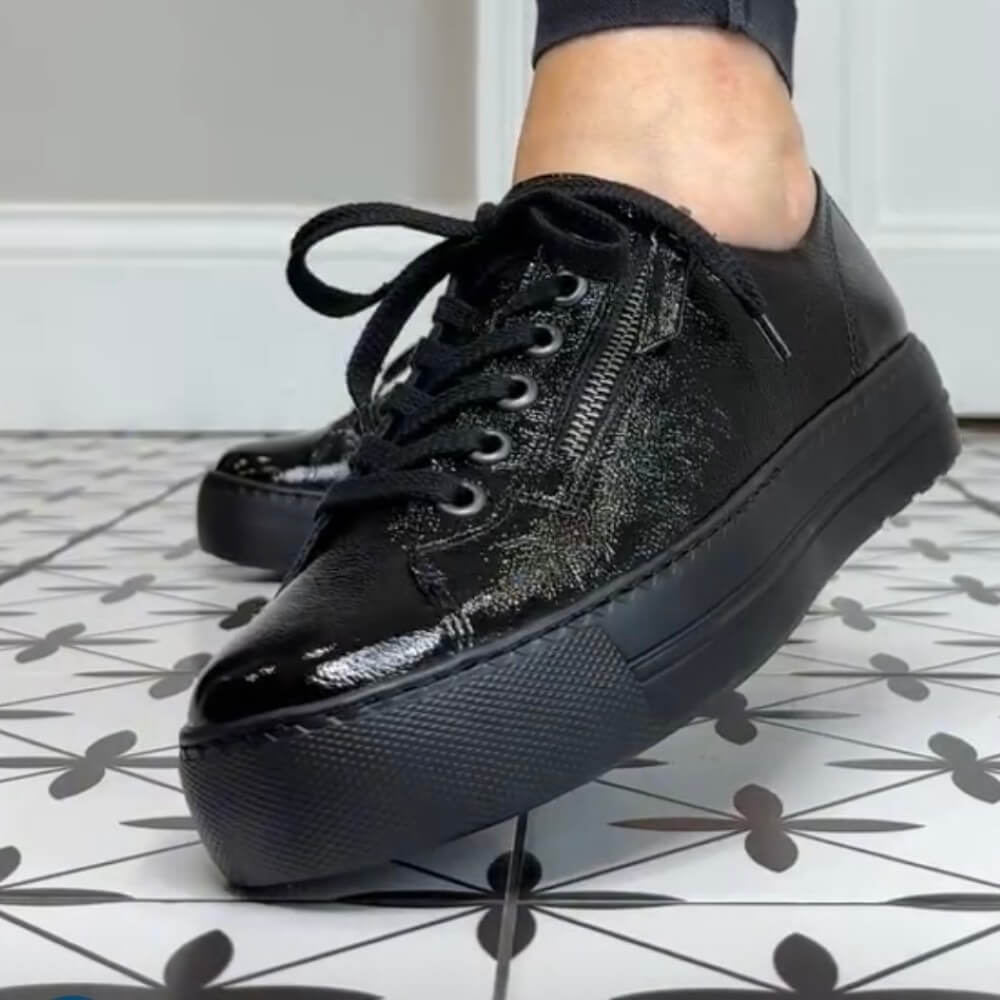 Black patent sneakers with a zipper Paul Green Supersoft Trainers 5006-Black patent