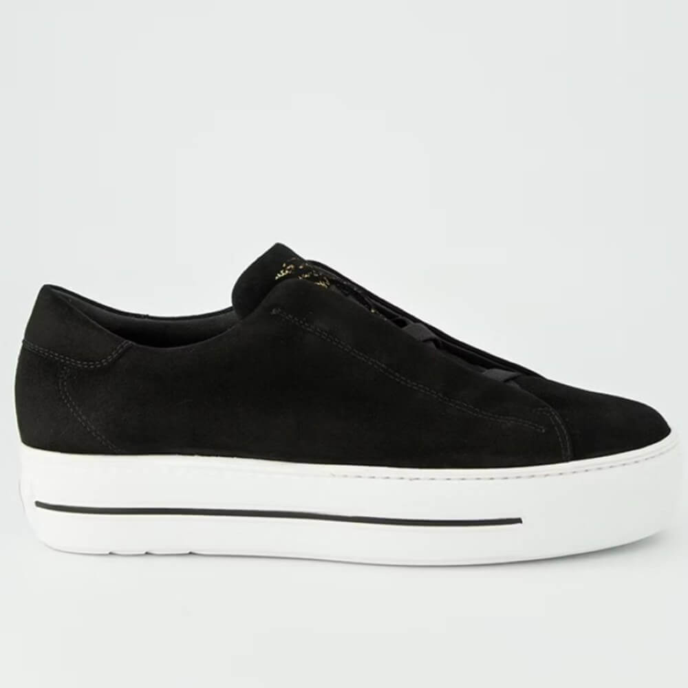 Black Leather Trainers with a white sole