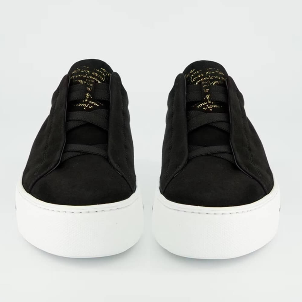 Black Leather Trainers with a white sole