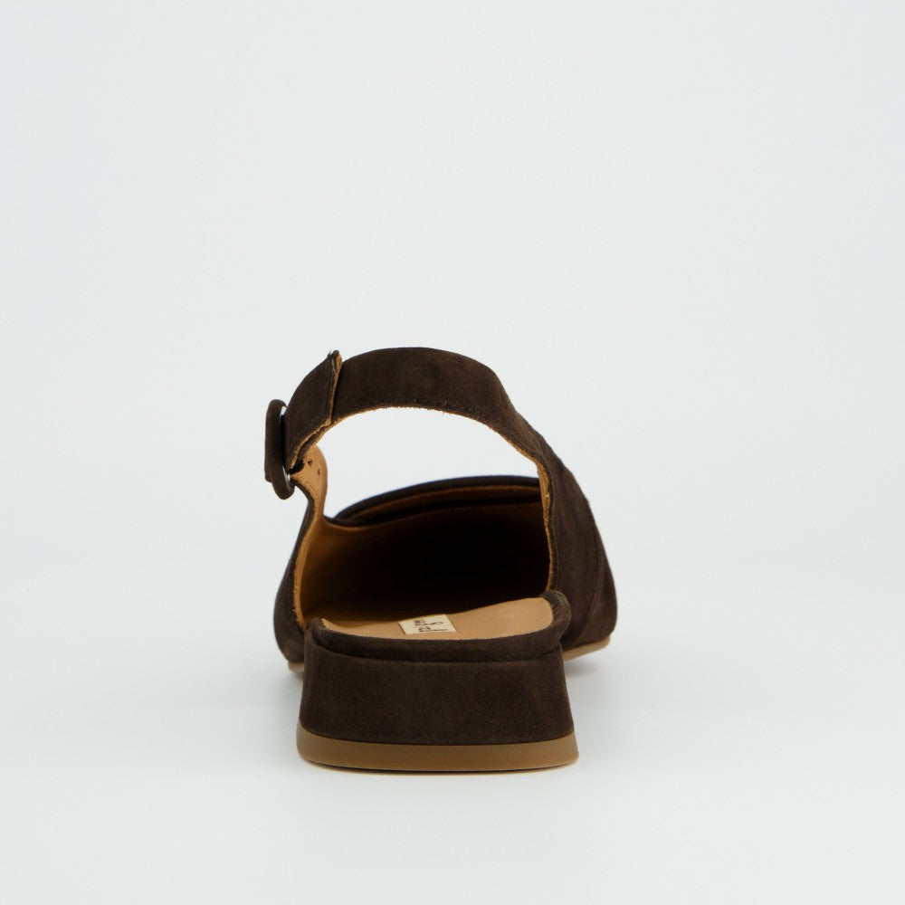 Paul Green 6090 Brown suede slingback shoe on a light gray background