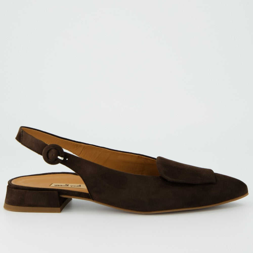 Paul Green 6090 Brown suede slingback shoe on a light gray background