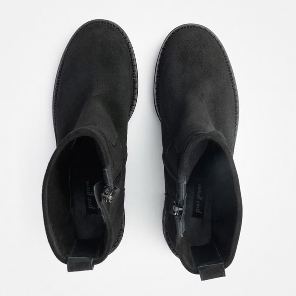 Pair of black knee-high boots on a white background Paul Green Black Suede Block Heel Ankle Boots 8133