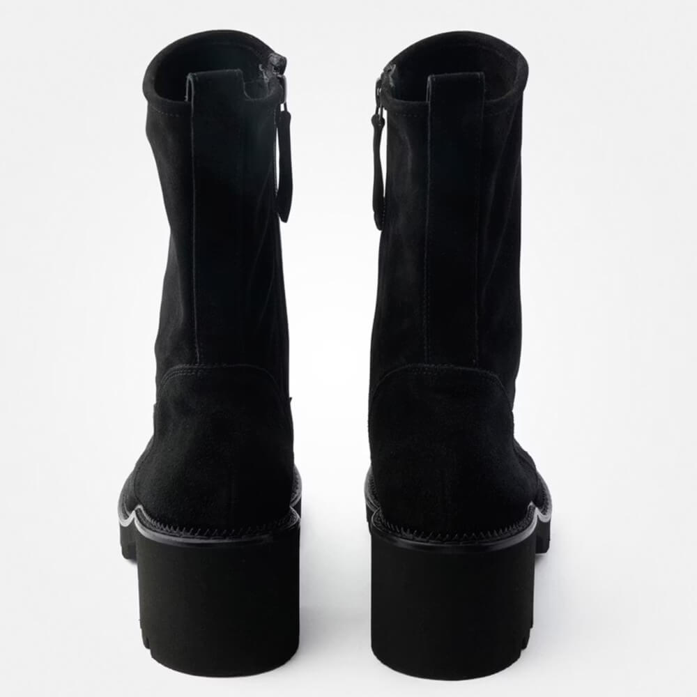 Pair of black knee-high boots on a white background Paul Green Black Suede Block Heel Ankle Boots 8133