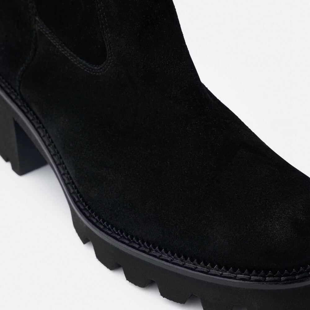 Paul Green Black Suede Block Heel Ankle Boots 8133