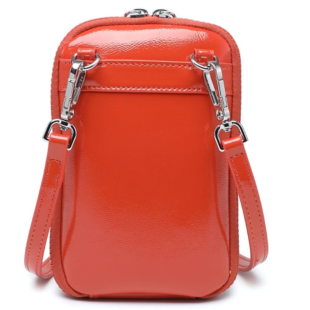 Pepe Moll Orange vegan leather crossbody bag on a white background.