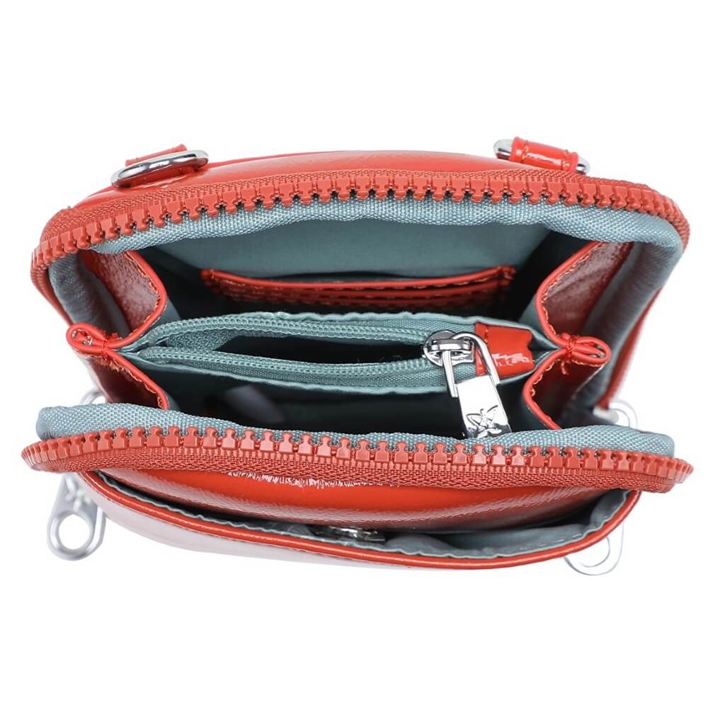 Pepe Moll Orange vegan leather crossbody bag on a white background.