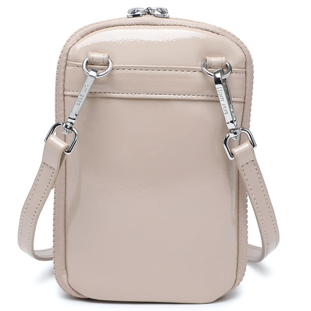 Pepe Moll Vegan Beige crossbody bag with a strap on a white background,