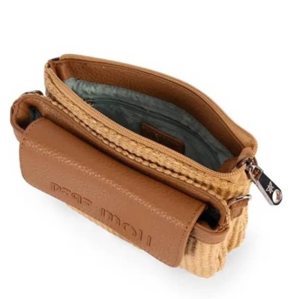 Pepe Moll Vegan handbag with brown strap and visible brand logo on a white background