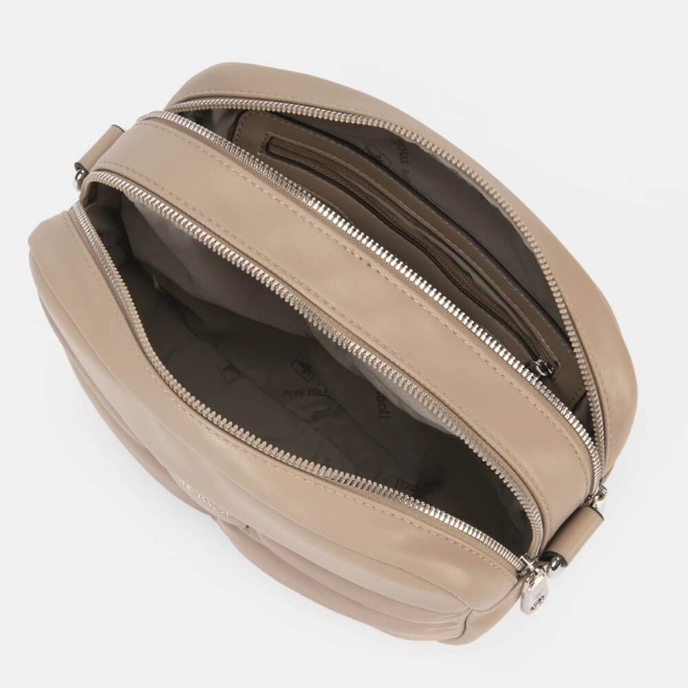 Beige handbag with a zipper on a white background