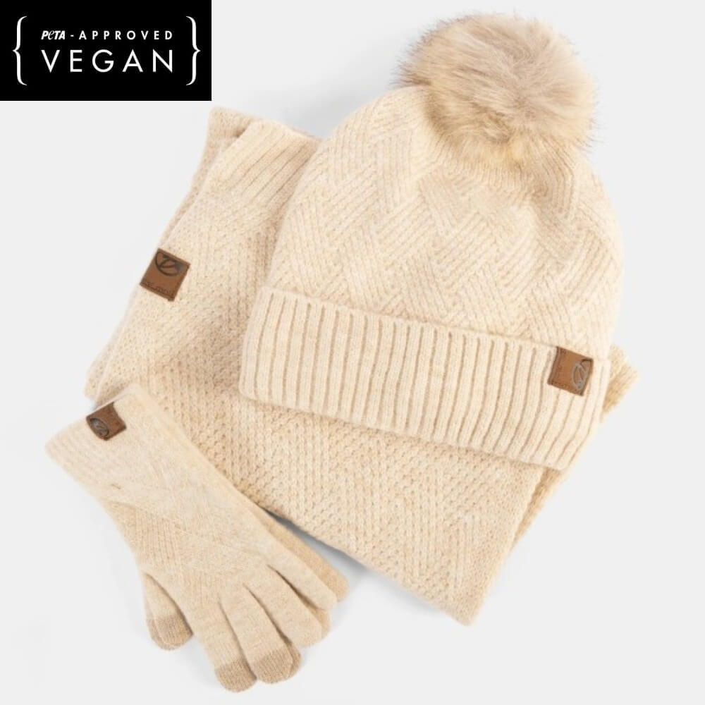 Beige Hat Gloves and scarf set Vegan