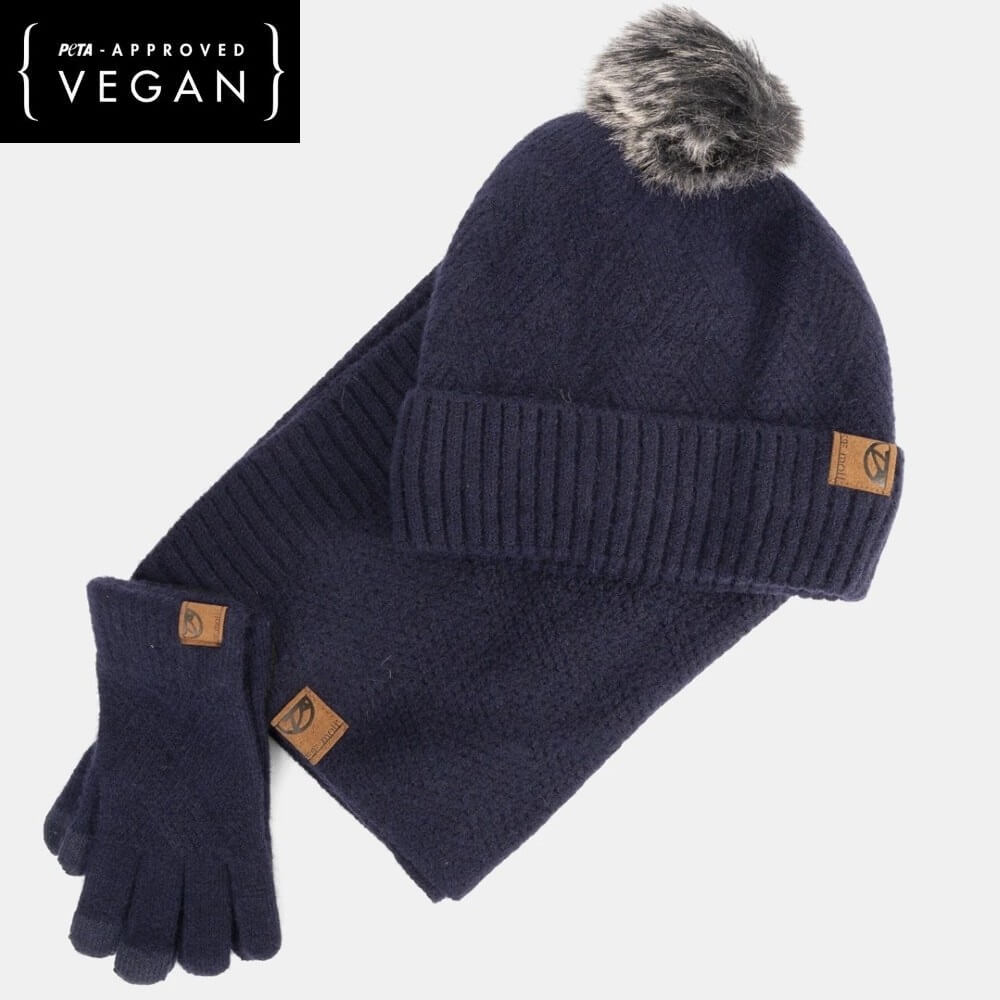 Navy Hat Gloves and scarf set Vegan