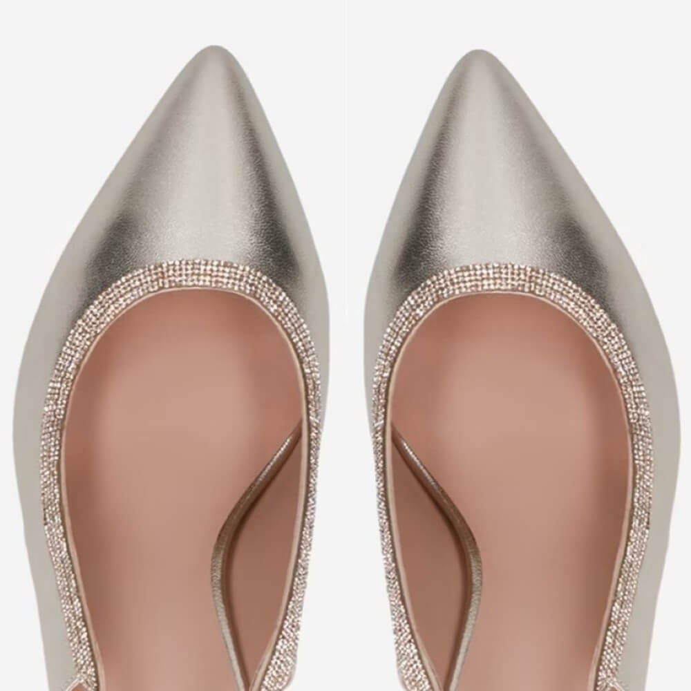 Peter Kaiser Gold high-heeled shoes with a slingback design on a white background