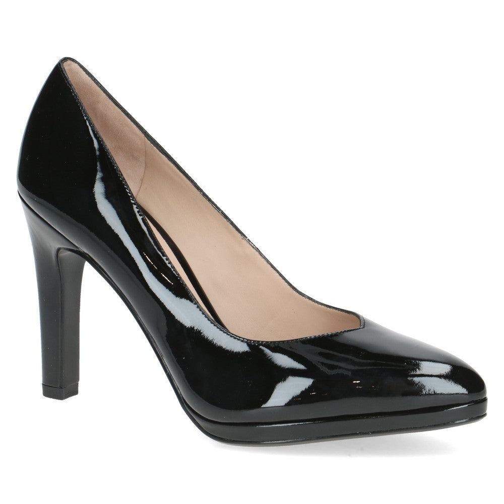 Black Patent Leather Stiletto Court Shoe on a white background