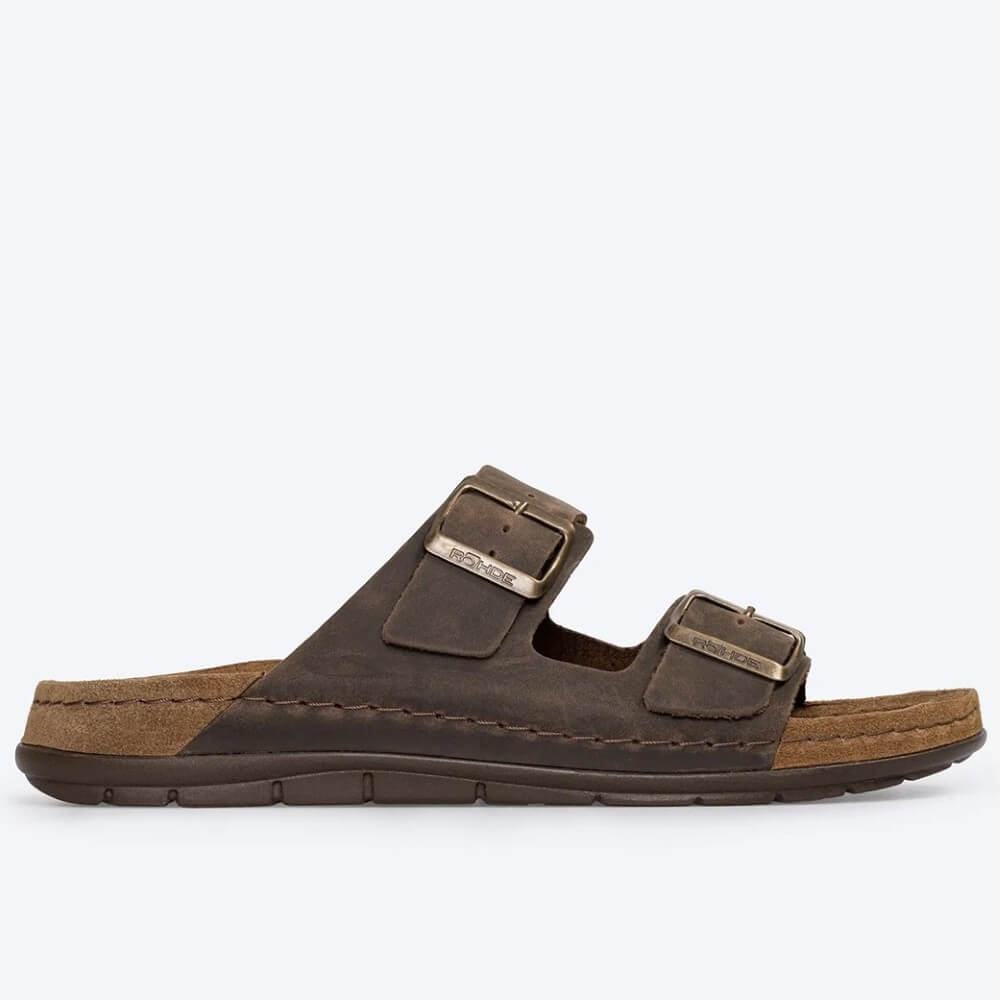 Rohde Brown sandal with double buckle design on a white background