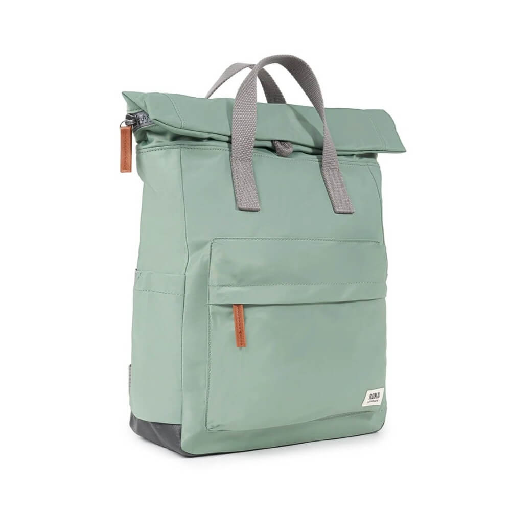 Green backpack with gray straps on a white background