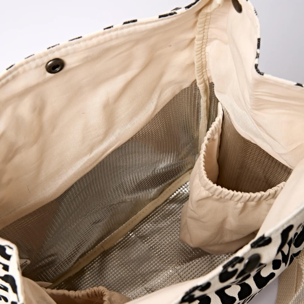 inside of Roka Leopard print Insulated lunch bag