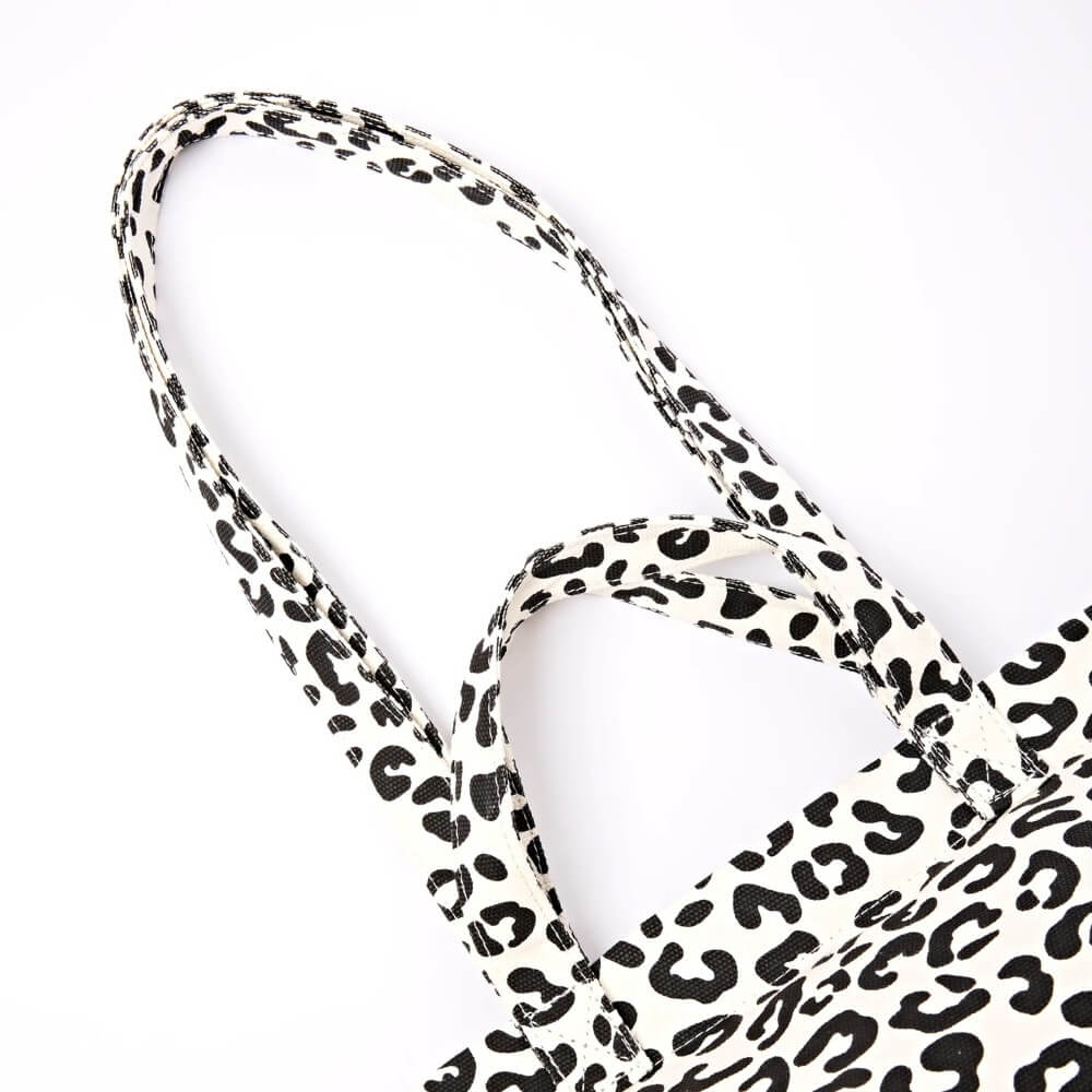 Leopard print tote bag on a white background