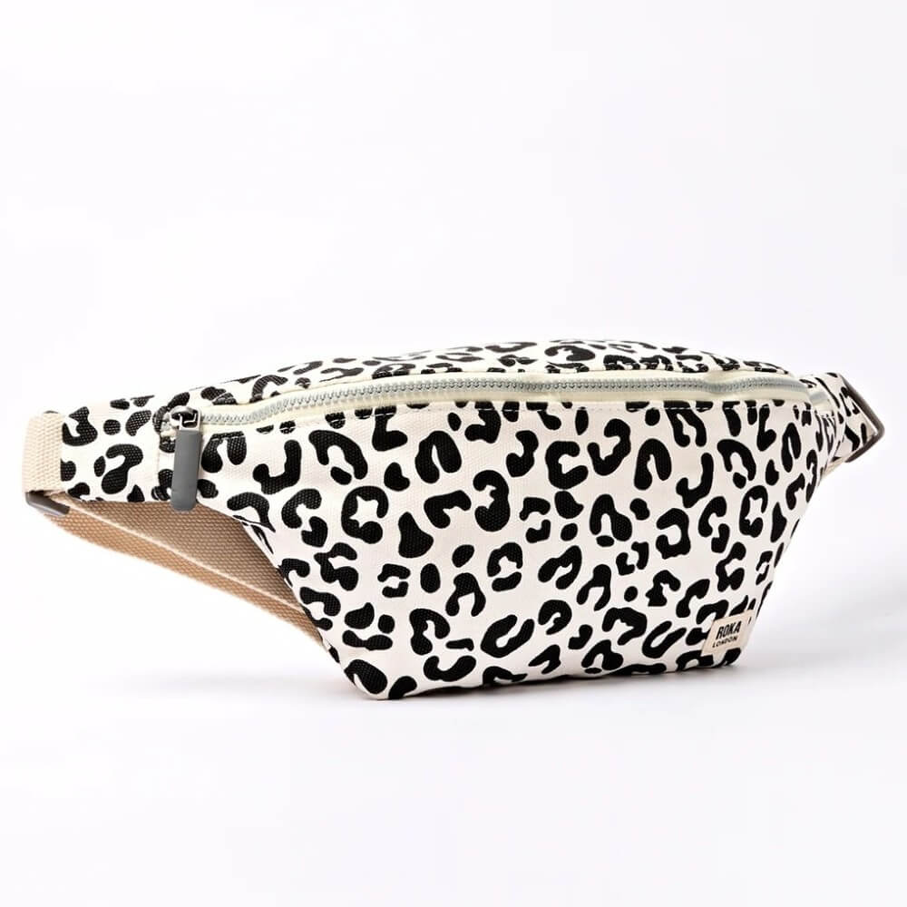 Roka Leopard print fanny pack on a white background