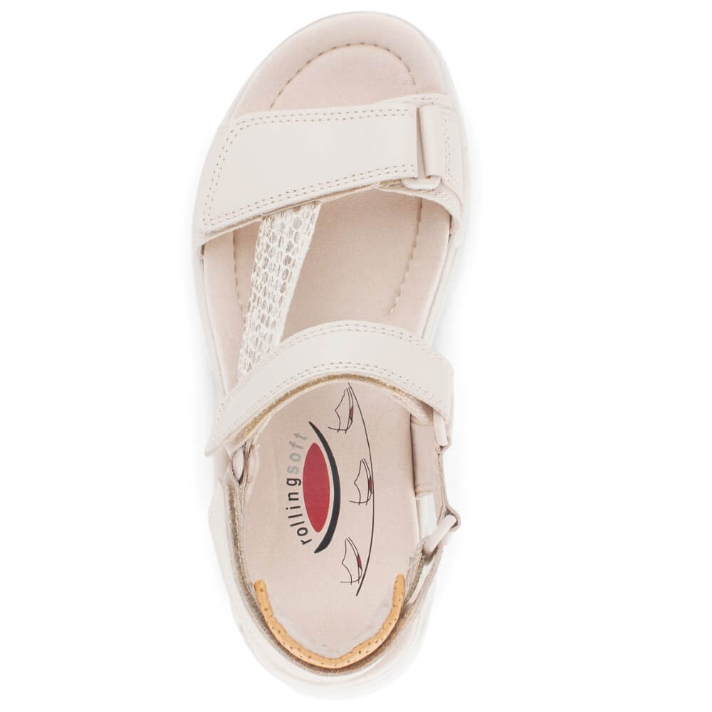 Rollingsoft cream walking sandal on a white background
