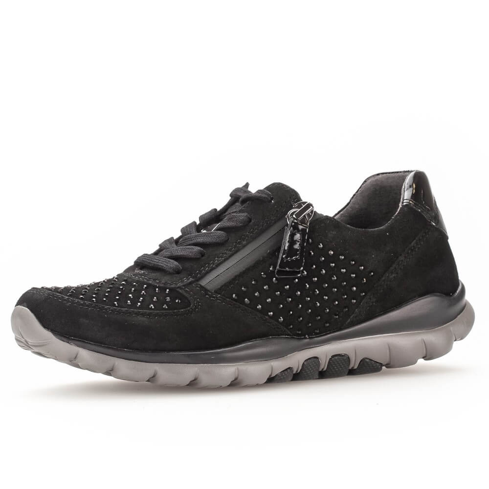 Black sneaker with gray sole on a white background Rollingsoft Walking Shoe 76.968 Fantastic