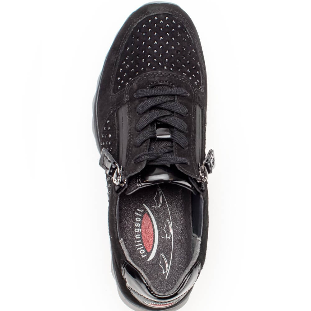Black sneaker with gray sole on a white background Rollingsoft Walking Shoe 76.968 Fantastic