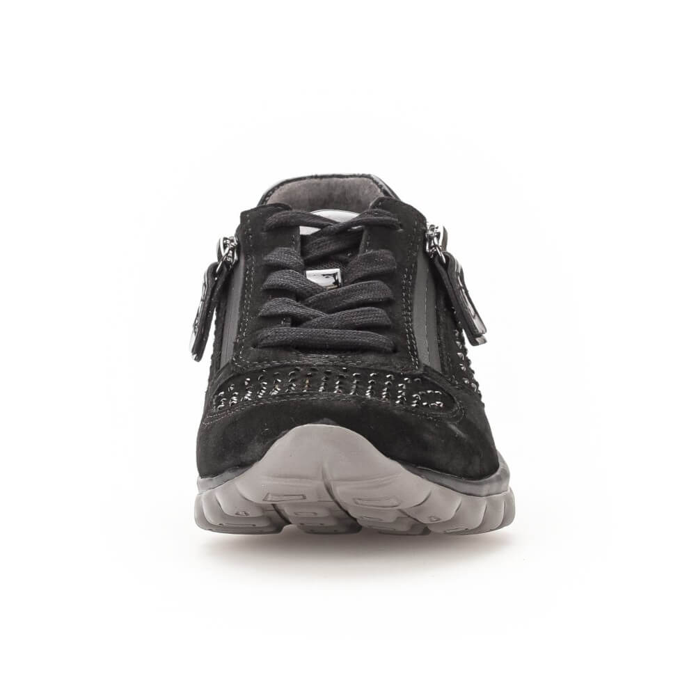 Black sneaker with gray sole on a white background Rollingsoft Walking Shoe 76.968 Fantastic