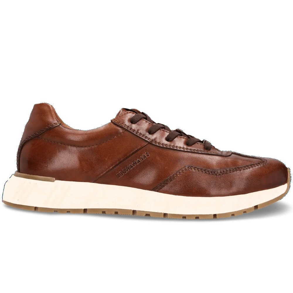 Salamander Cognac leather sneaker with white sole on a white background