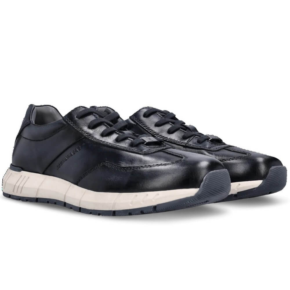 Salamander Navy leather sneakers with a white sole on a white background