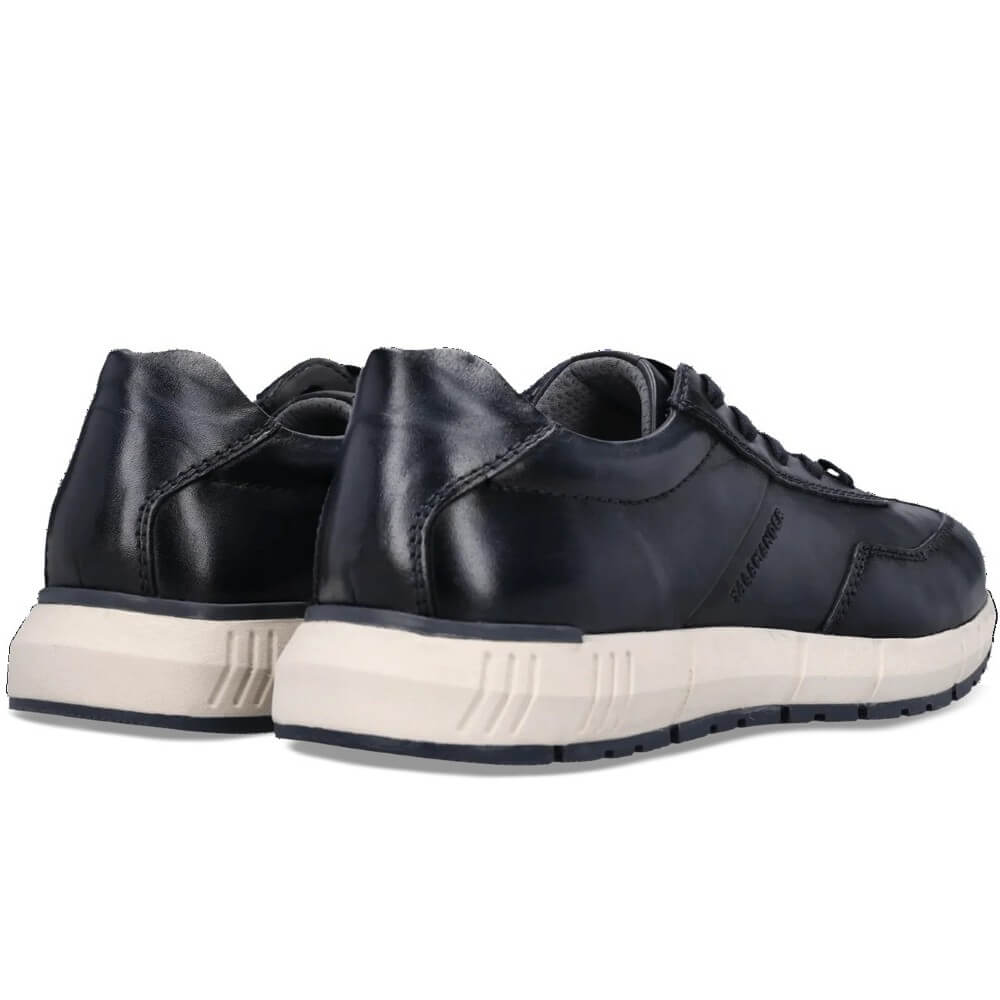 Salamander Navy leather sneaker with a white sole on a white background