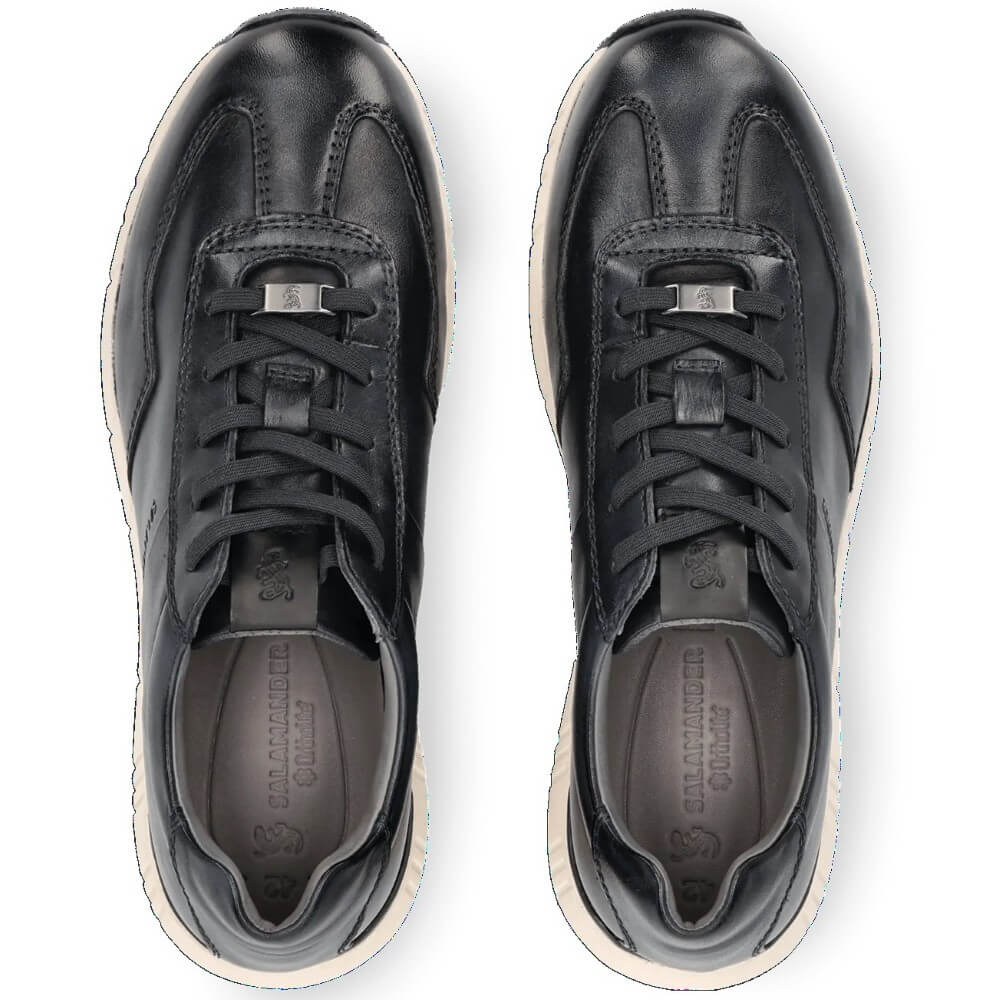 Salamander Navy leather sneakers with a white sole on a white background