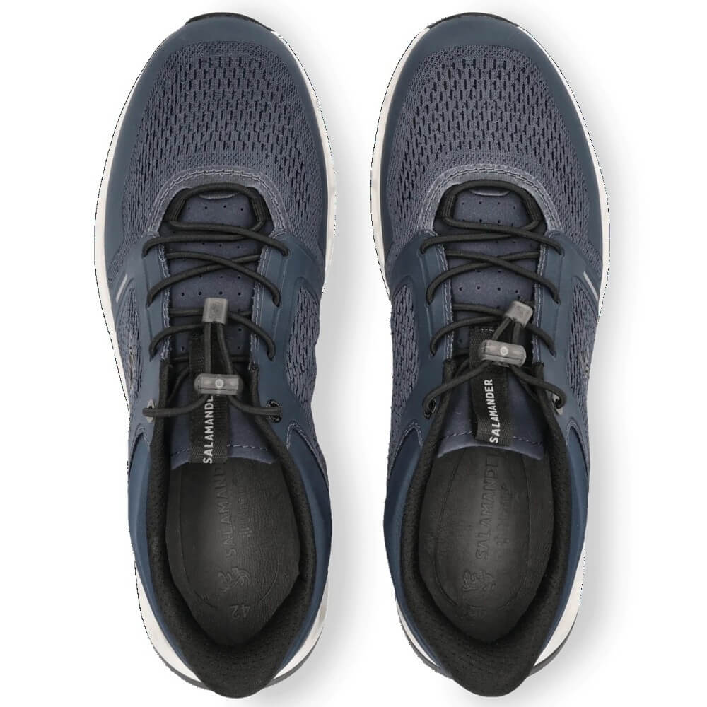 Pair of Salamander Navy trainers with white soles on a white background