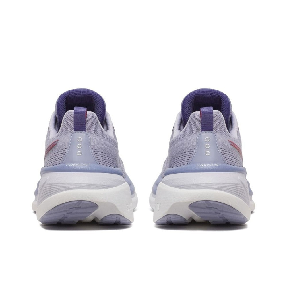 Pair of Saucony light purple running shoes with a visible brand logo on a white background
