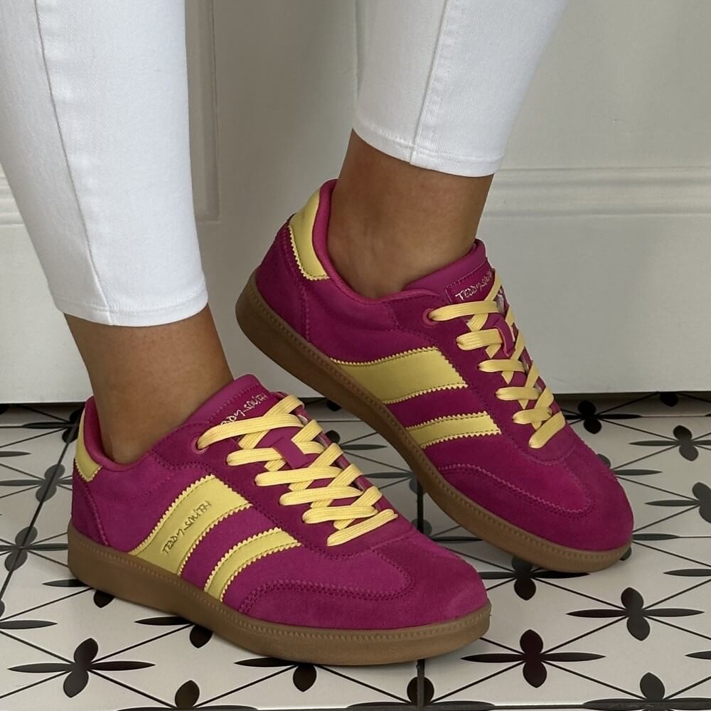Fuchsia Pink sneakers with yellow accents Teddy Smith Sneakers 120235 Fuchsia & Yellow