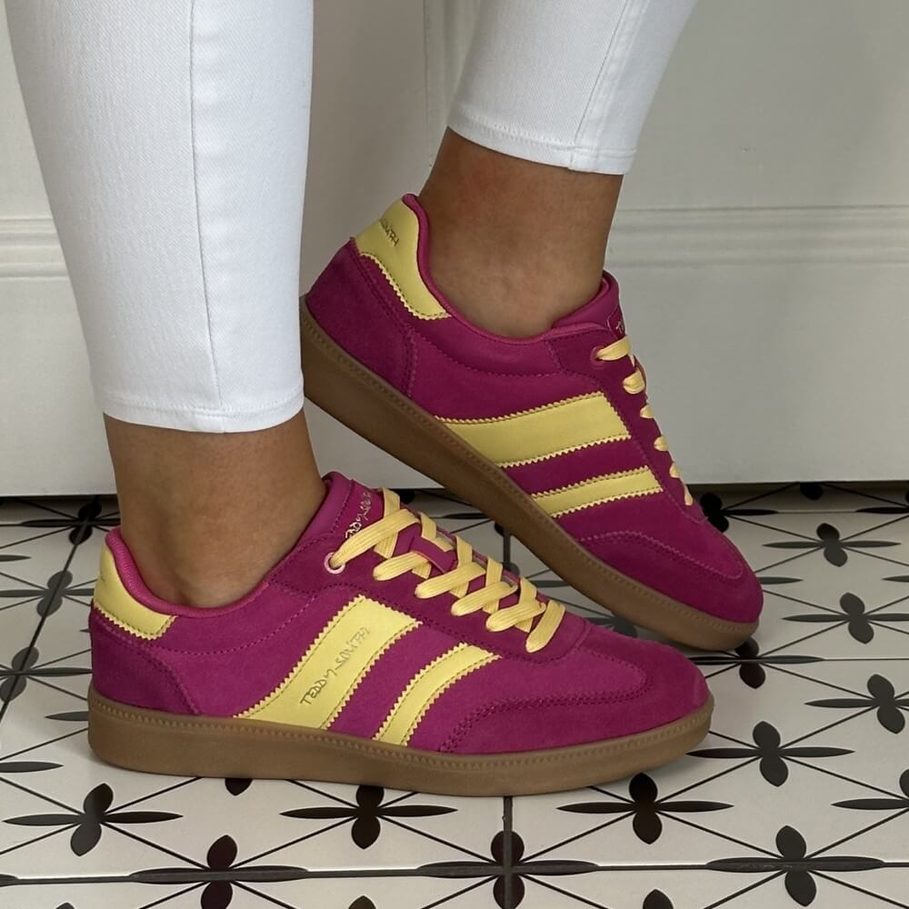 Fuchsia Pink sneakers with yellow accents Teddy Smith Sneakers 120235 Fuchsia & Yellow