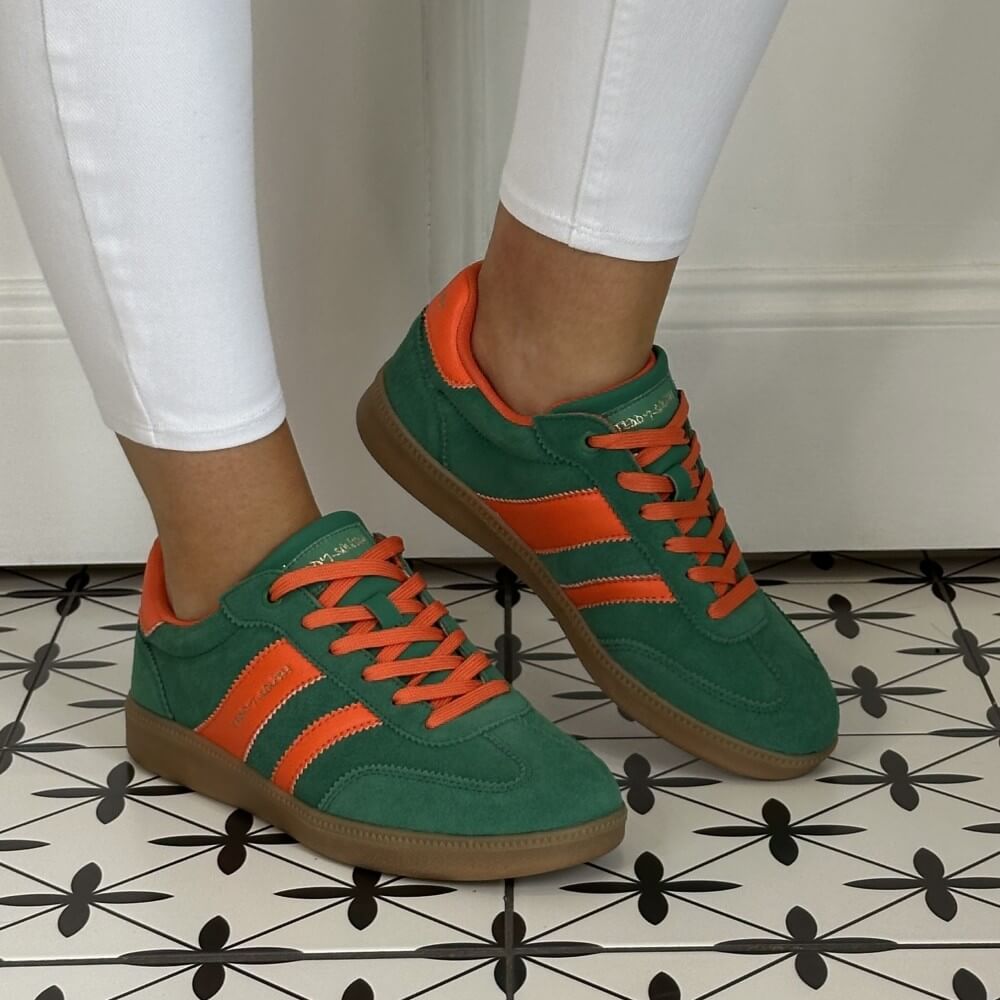 Green and orange sneakers with brown gum soles Teddy Smith Sneakers 120235 Verde Green & Orange