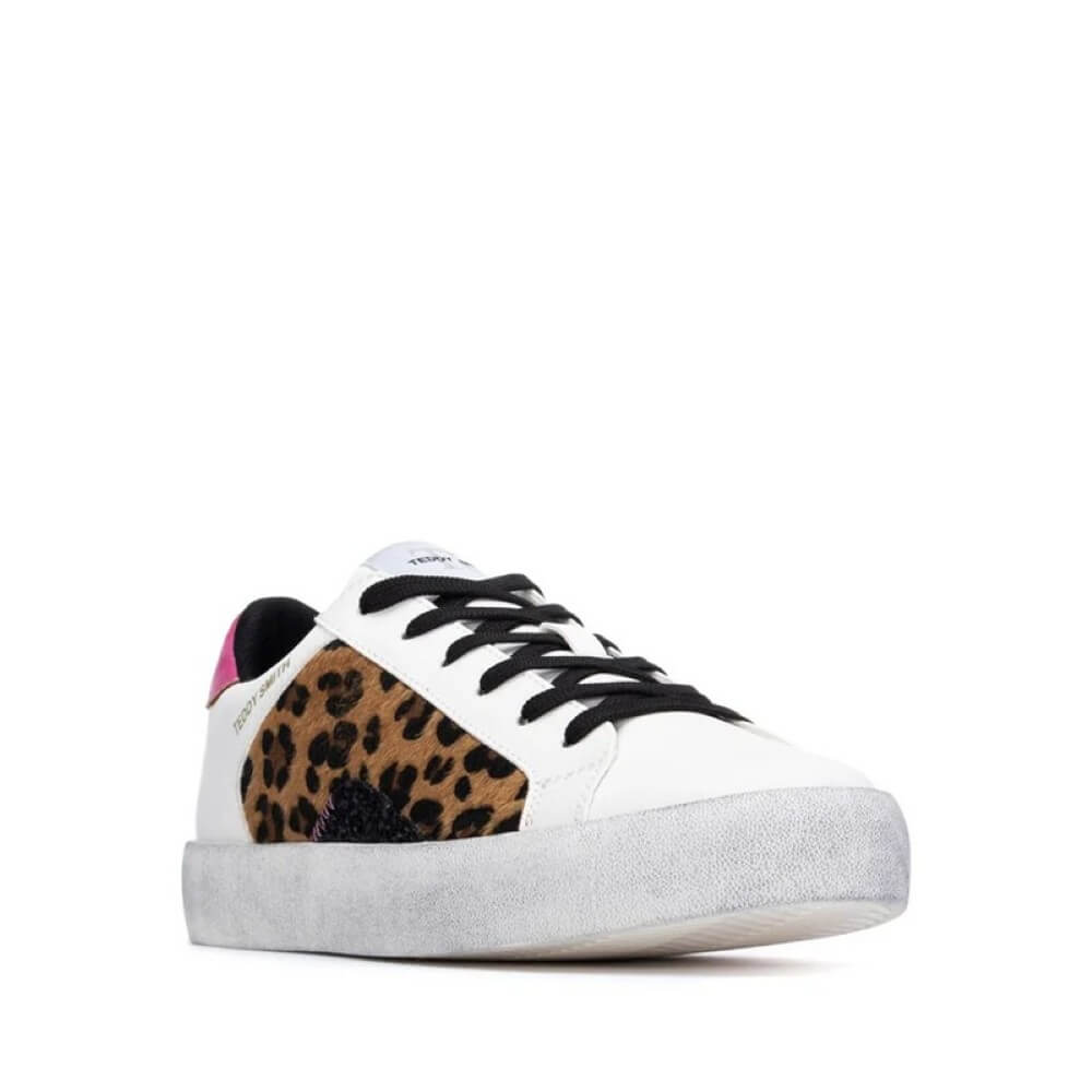 White sneaker with leopard print heel on a white background Teddy Smith Trainers 120255 White & Leopard