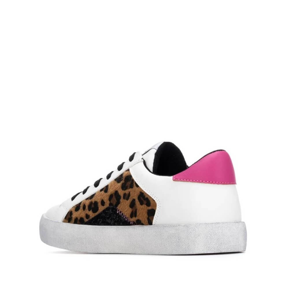 Sneaker with leopard print and pink accents on a white background Teddy Smith Trainers 120255 White & Leopard