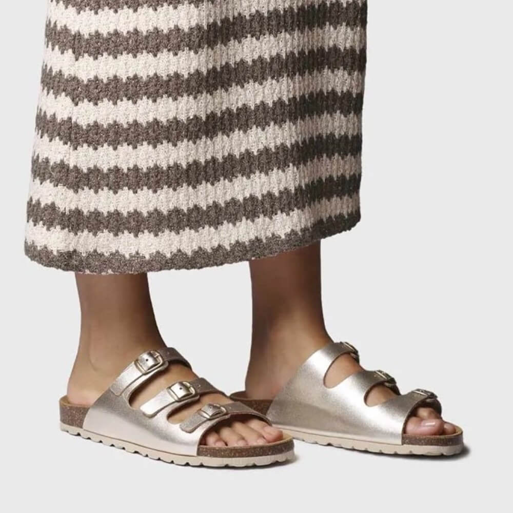 Toni Pons GIEN-VQ 3 Buckle Platinum Leather Sandal