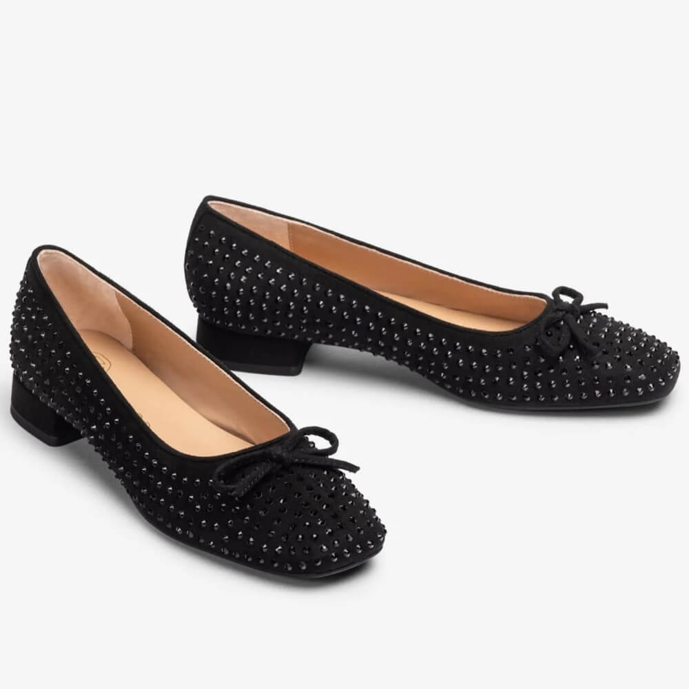 Pair of Unisa Calima Ballerina shoes with gemstones and a bow
