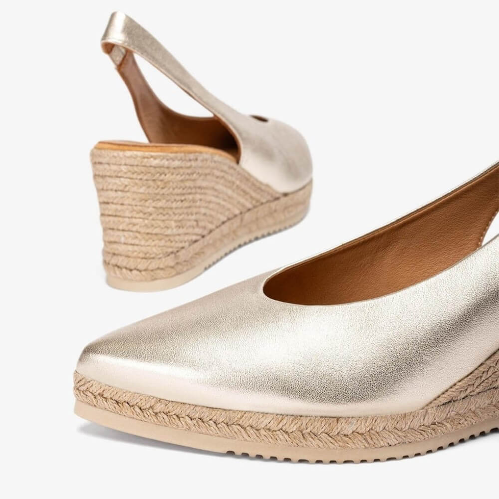 Unisa Decia Slingback Wedge Espadrille Platino Gold Leather